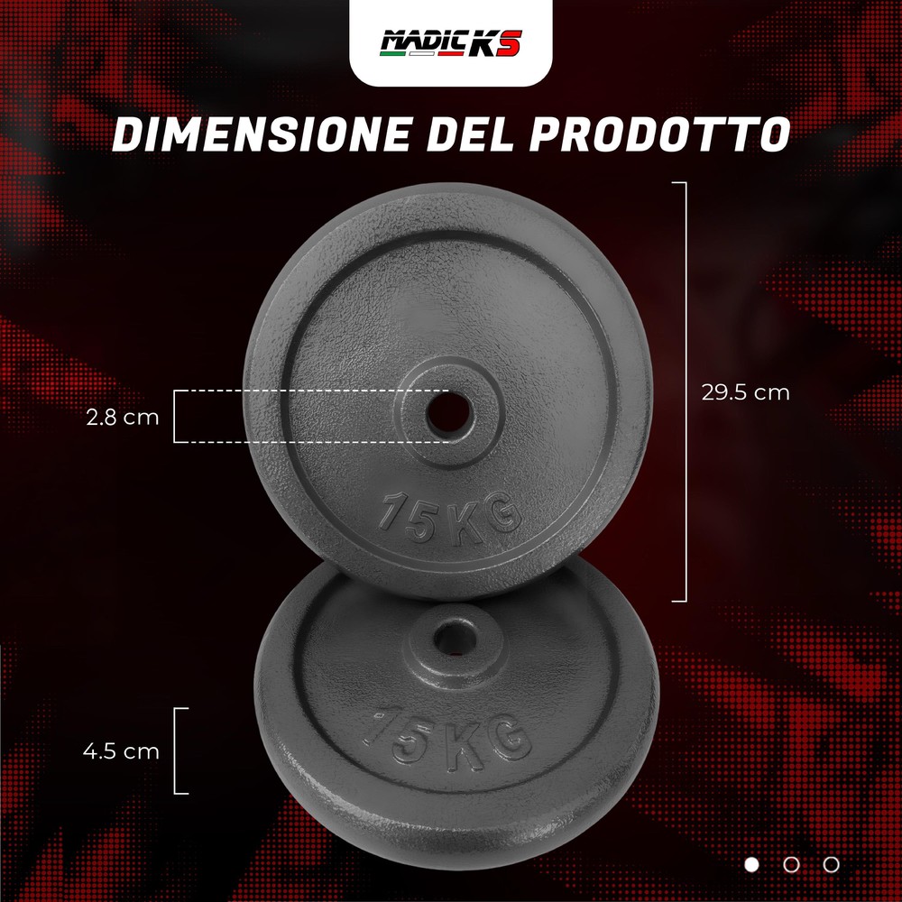 Disco Ghisa Nero 15 Kg Foro ø28mm Per Bilanciere Manubri Palestra Home Fitness - immagine 2