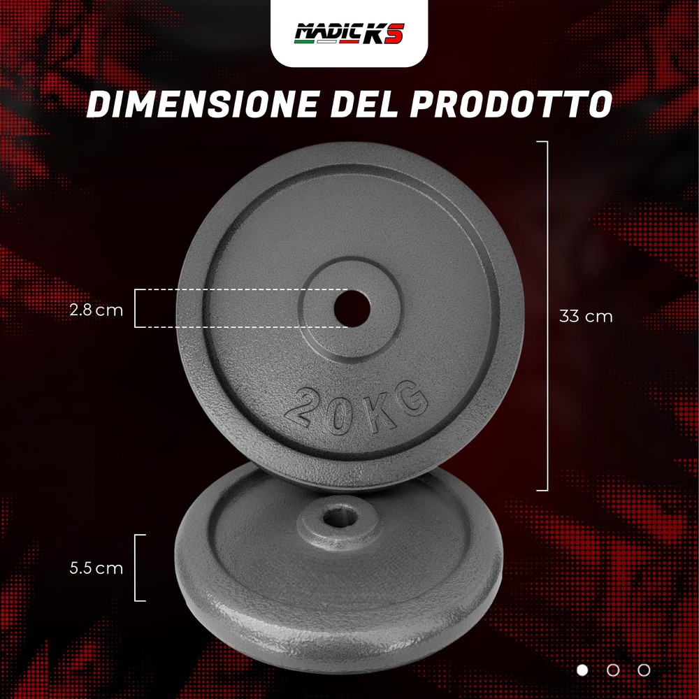 Disco Ghisa Nero 20 Kg Foro ø28mm Per Bilanciere Manubri Palestra Home Fitness - immagine 2
