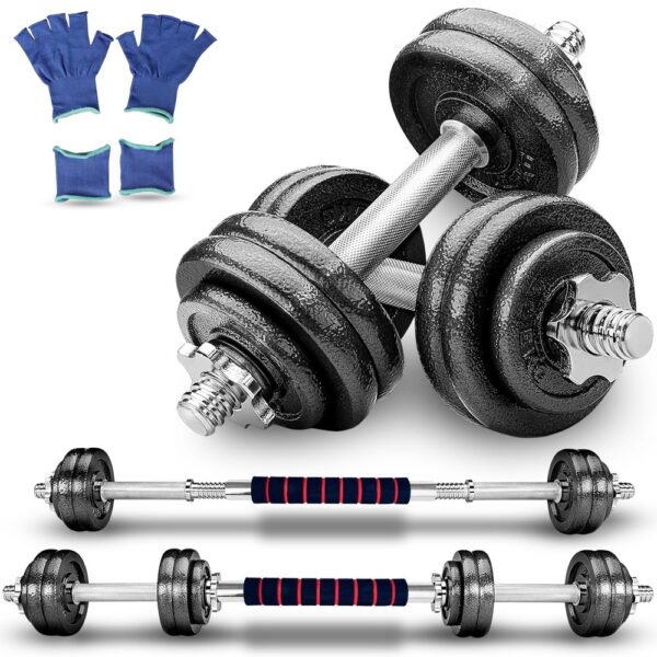 Set Pesi 20 Kg Con Manubri Barra Collegamento E Dischi In Ghisa ø25mm Palestra