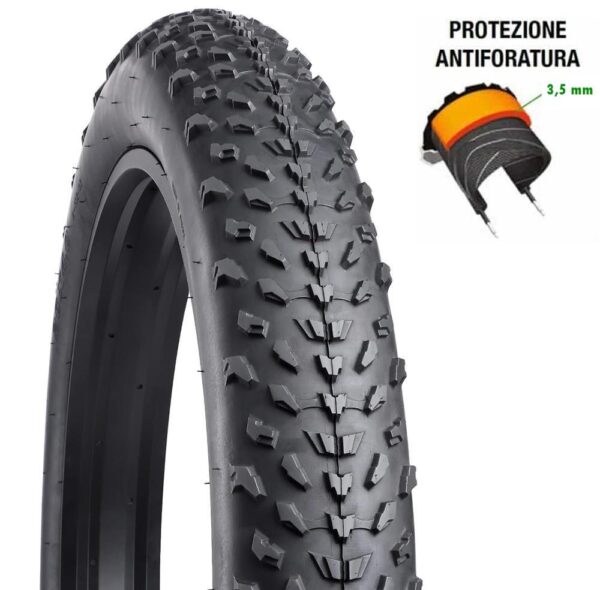 Copertone Fat Bike Tassellato 20 X 4.0 Antiforatura Nero E-Bike Bici Elettrica