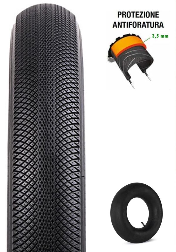Copertone + Camera D'Aria Fat Bike 20×4.0 Antiforatura Nero Stradale Bici E-Bike