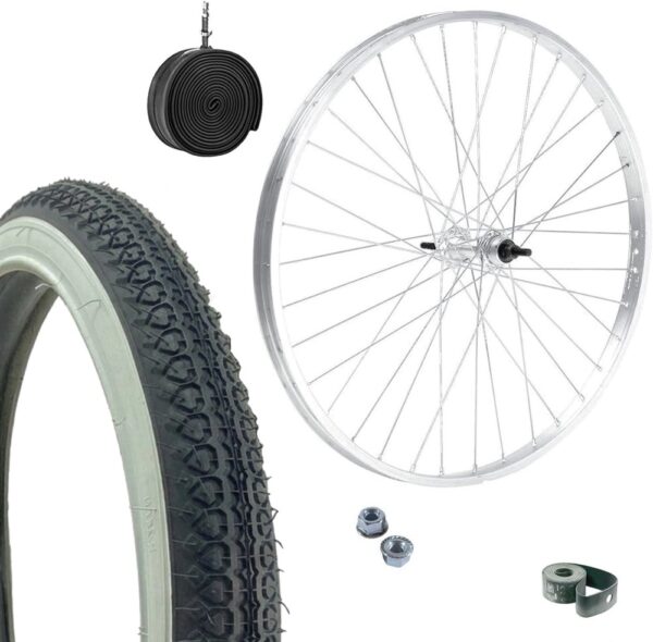 Cerchio Ruota Completa Anteriore 20" X 1.75 + Copertone Bianco Nero + Camera Bici City Bike