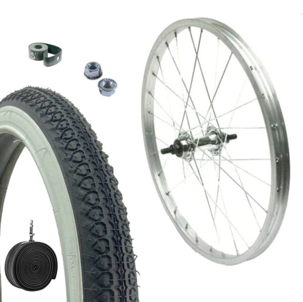 Cerchio Ruota Completo Posteriore 20" X 1.75 + Copertone Bianco Nero + Camera Bici City Bike