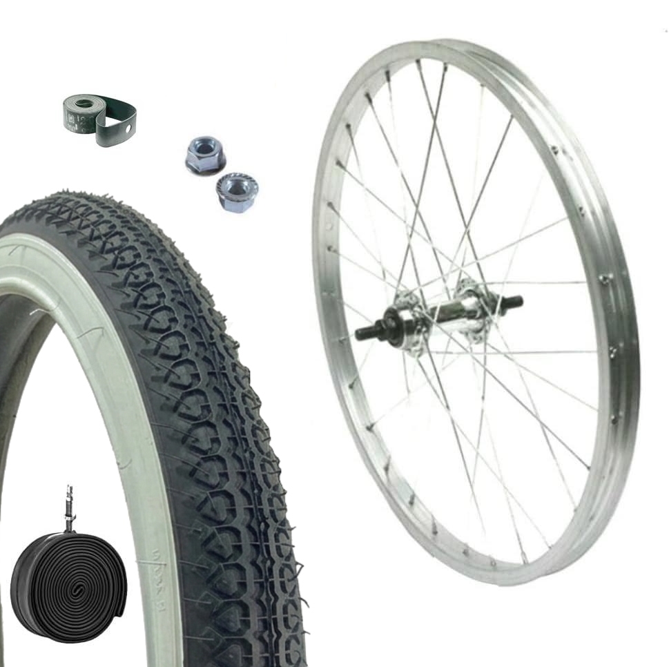 Cerchio Ruota Completo Posteriore 20" X 1.75 + Copertone Bianco Nero + Camera Bici City Bike