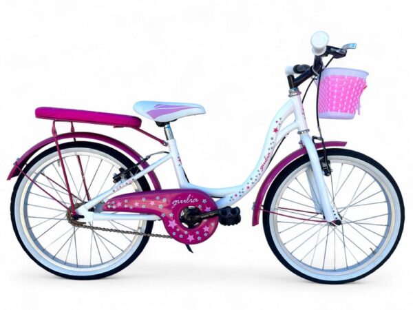 Bicicletta Bambina Da 6-8 Anni Bici 20" Con Cestino Bianca Rosa (1,20-1,35 M)