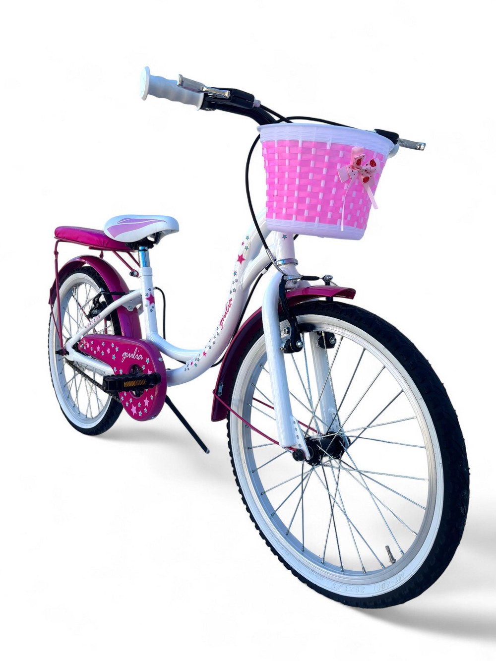 Bicicletta Bambina Da 6-8 Anni Bici 20" Con Cestino Bianca Rosa (1,20-1,35 M) - immagine 2