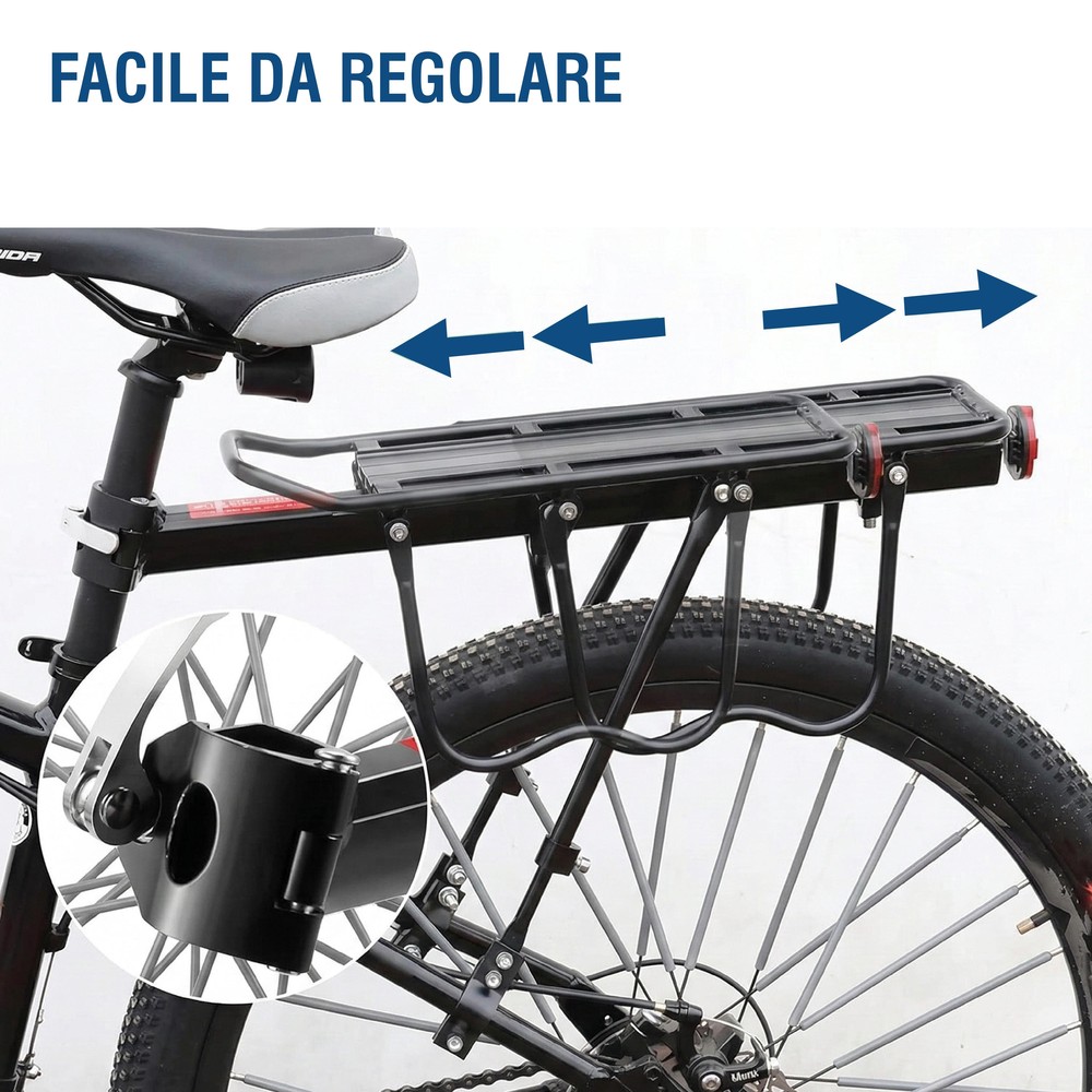 Portapacchi Bici Posteriore Regolabile MTB Strada con Riflettore Carico Max 50kg - immagine 2