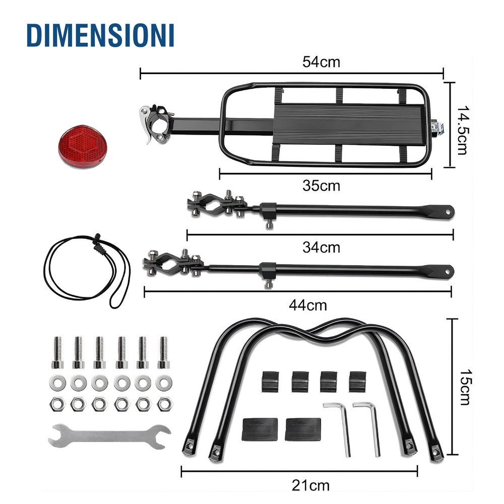 Portapacchi Bici Posteriore Regolabile MTB Strada con Riflettore Carico Max 50kg - immagine 3