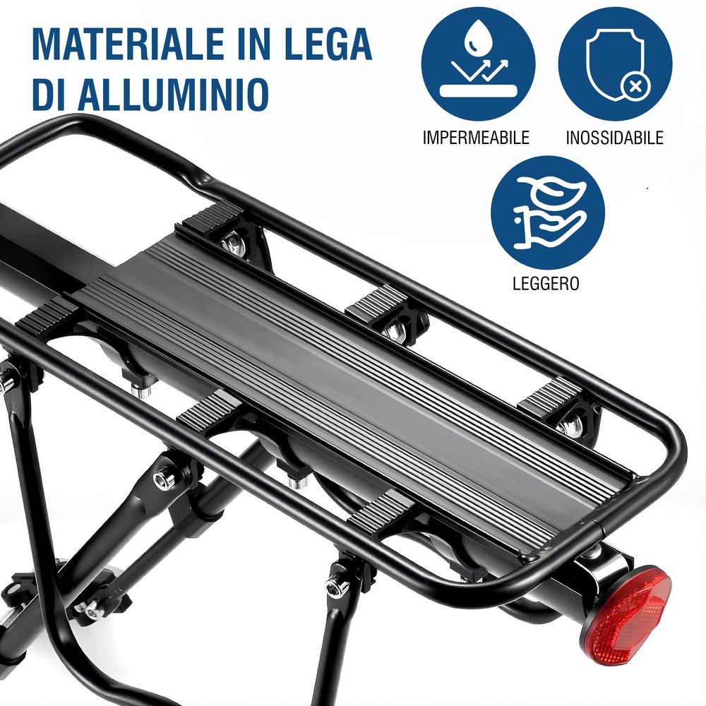 Portapacchi Bici Posteriore Regolabile MTB Strada con Riflettore Carico Max 50kg - immagine 5