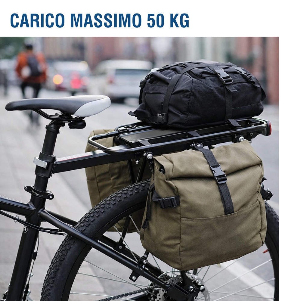 Portapacchi Bici Posteriore Regolabile MTB Strada con Riflettore Carico Max 50kg - immagine 6