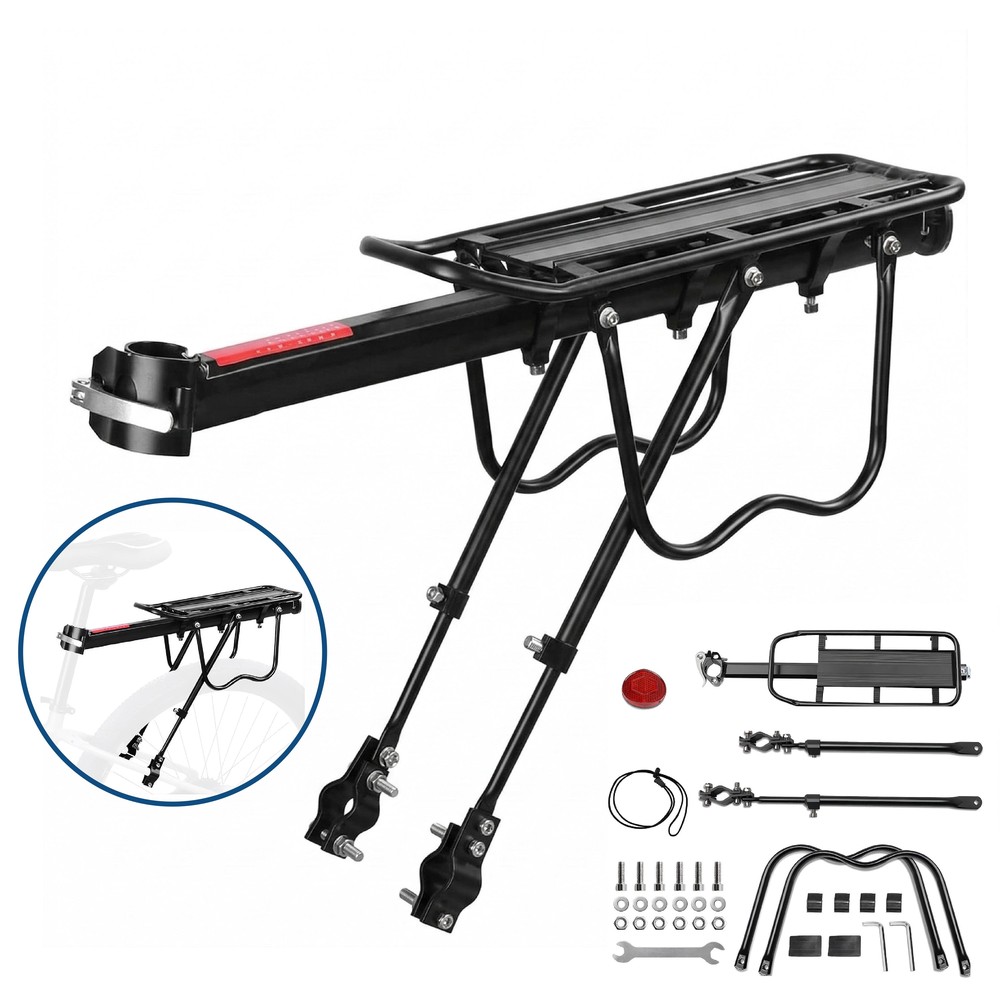 Portapacchi Bici Posteriore Regolabile MTB Strada con Riflettore Carico Max 50kg