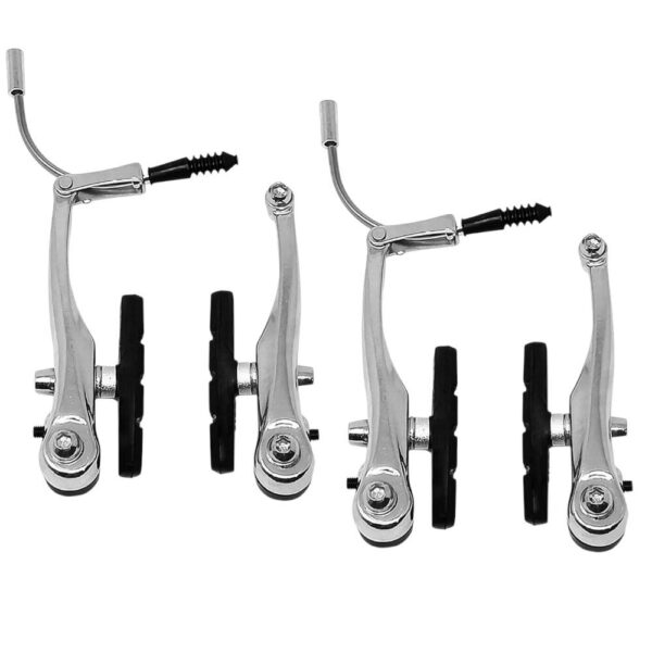 Coppia Freni V-Brake Ant + Post Per Bici Alluminio Cromato Pinza Con Pattini