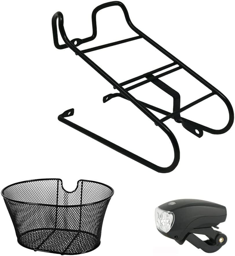 Kit Portacesto Anteriore + Cestino Ovale Nero + Fanalino Per Bici Bicicletta