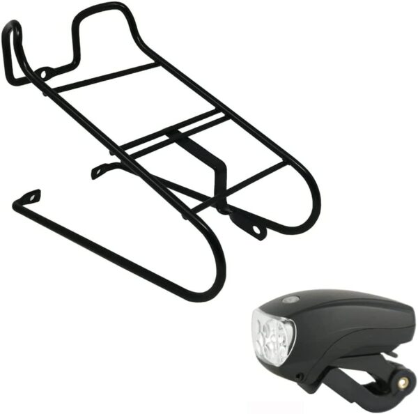 Kit Portacesto Anteriore Nero + Fanalino Luce Per Bici Bicicletta 24 / 26 / 28