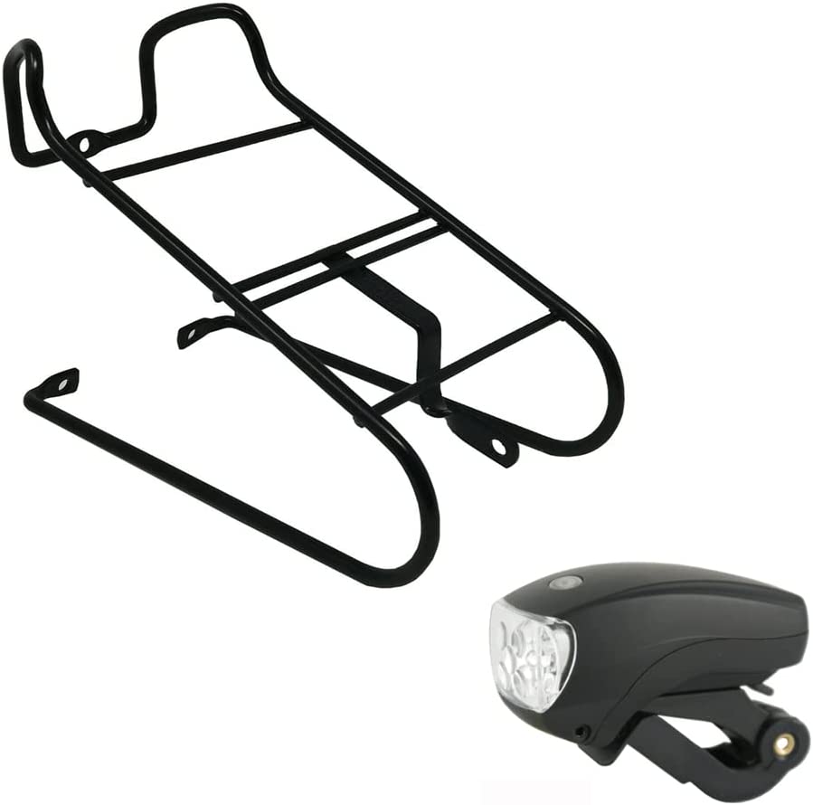 Kit Portacesto Anteriore Nero + Fanalino Luce Per Bici Bicicletta 24 / 26 / 28