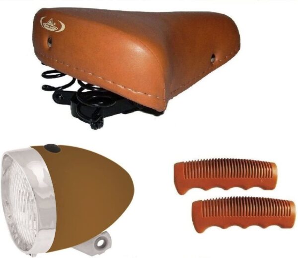 Montegrappa Sella Molle + Fanale Anteriore Marrone + Manopole Per Bicicletta