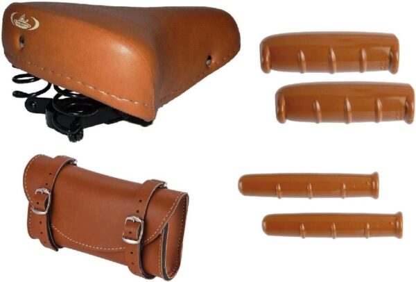 Montegrappa Sella Molle + Borsello + Manopole + Manopolini Freno Bici - Marrone