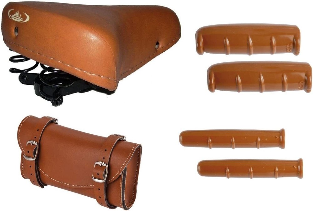 Montegrappa Sella Molle + Borsello + Manopole + Manopolini Freno Bici - Marrone
