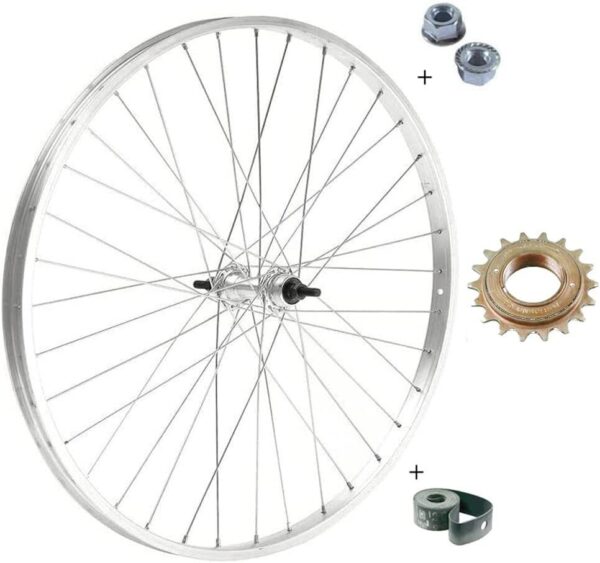 Ruota / Cerchio Posteriore 26 " X 1. 3 / 8 + Pignone 18 Denti Bici + Flap