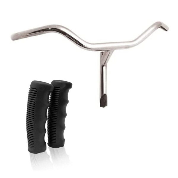 Manubrio In Acciaio + Coppia Di Manopole In Gomma Antiscivolo Nero - Bicicletta