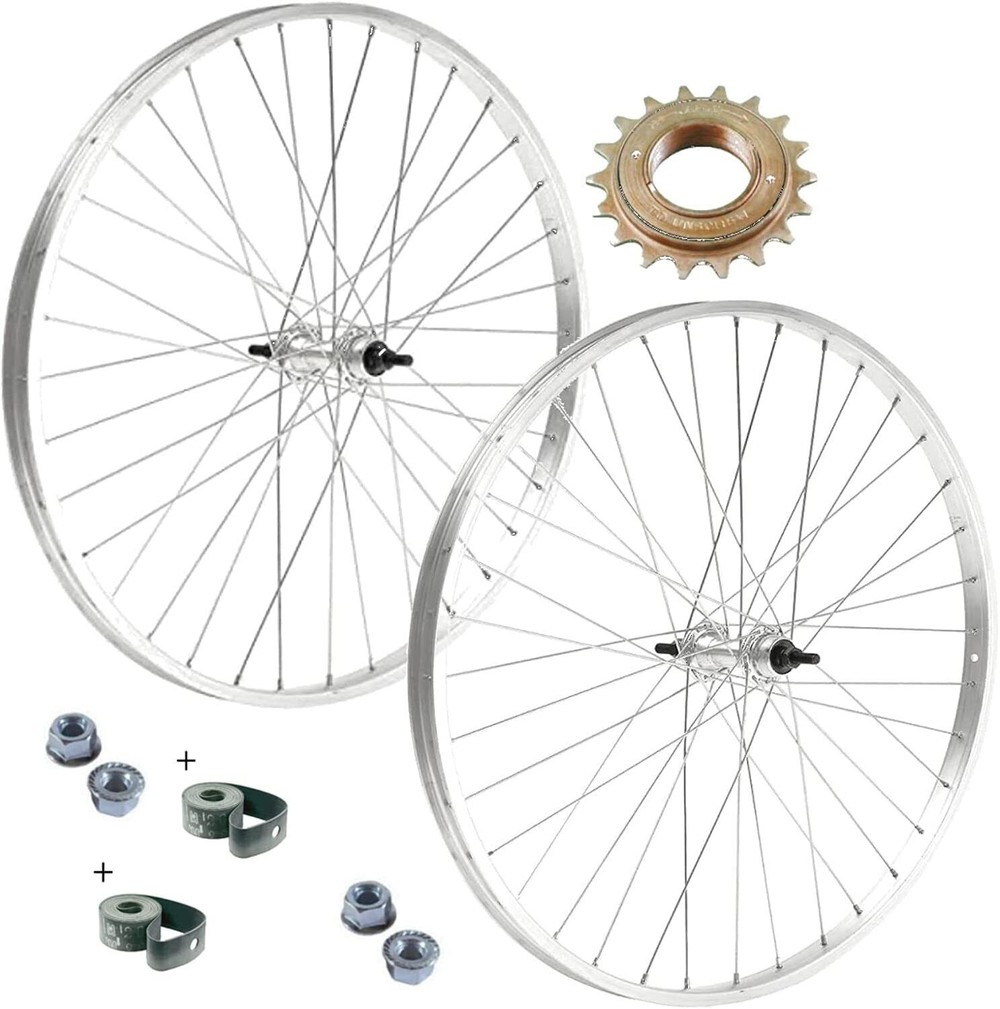 Ruota Anteriore E Posteriore 1v + Ruota Libera 18 Denti + Dadi E Flap- Bicicletta 28x1.75