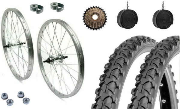 Coppia Cerchi Posteriore + Anteriore 26 X 1.75 + Cop 26x.195 + Cam + Pignone 6v