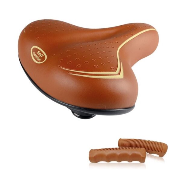 Sella Marrone Per Bici City Bike Comoda Completa Di Morsetto + Coppia Manopole