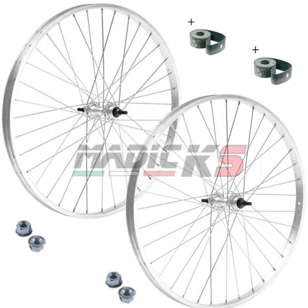 Ruota Anteriore E Posteriore 1v + Dadi E Flap- Bicicletta 28x1.75
