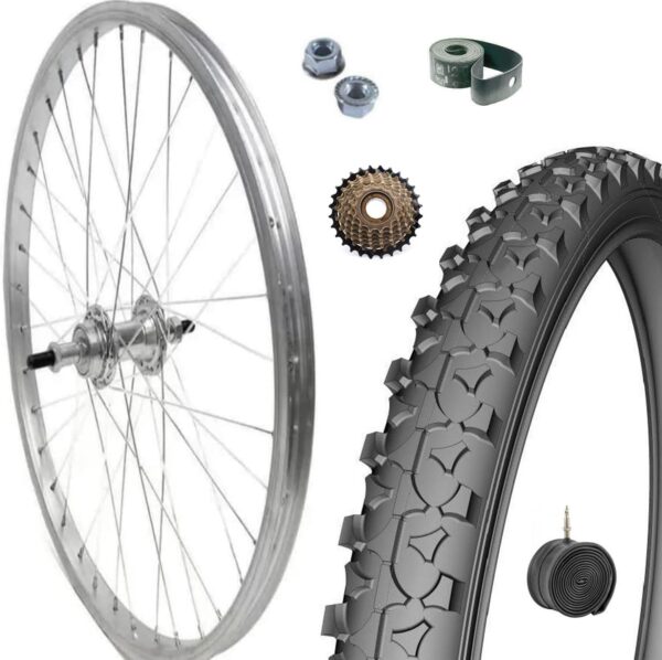 Cerchio Ruota Completa Posteriore 26 X 1.75 + Cop 26x1.95 + Cam + Pignone 7 Vel