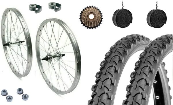 Coppia Cerchi Posteriore + Anteriore 26 X 1.75 + Cop 26x.195 + Cam + Pignone 6v