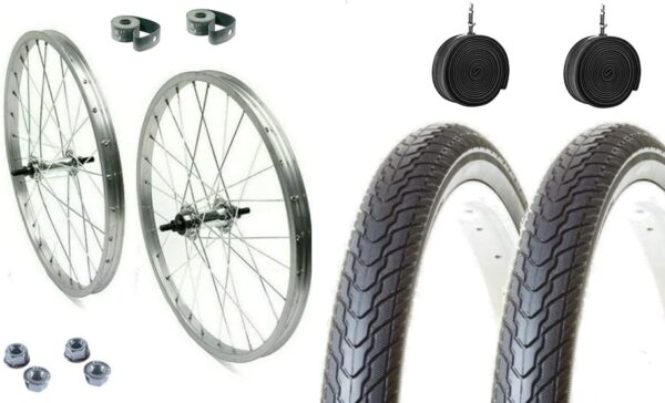 Coppia Ruote Bici Complete 26x1.75 1v Cerchio + Copertone + Camera + Dadi E Flap