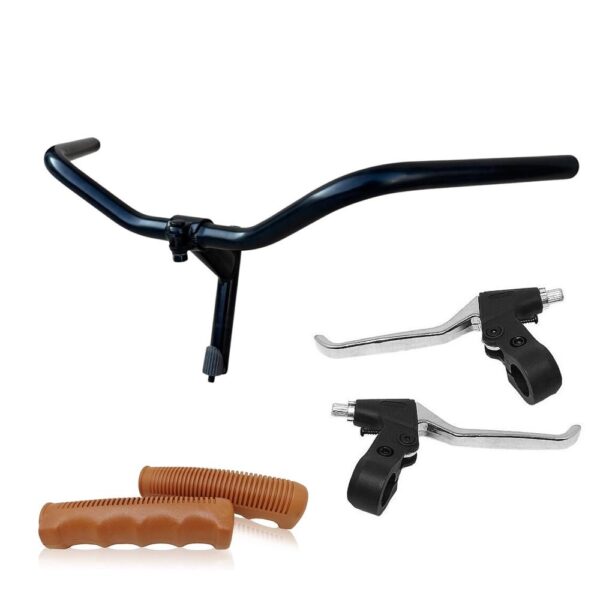Manubrio Bici Acciaio Nero Bicicletta 600l + Leve Freno + Coppia Manopole Marroni