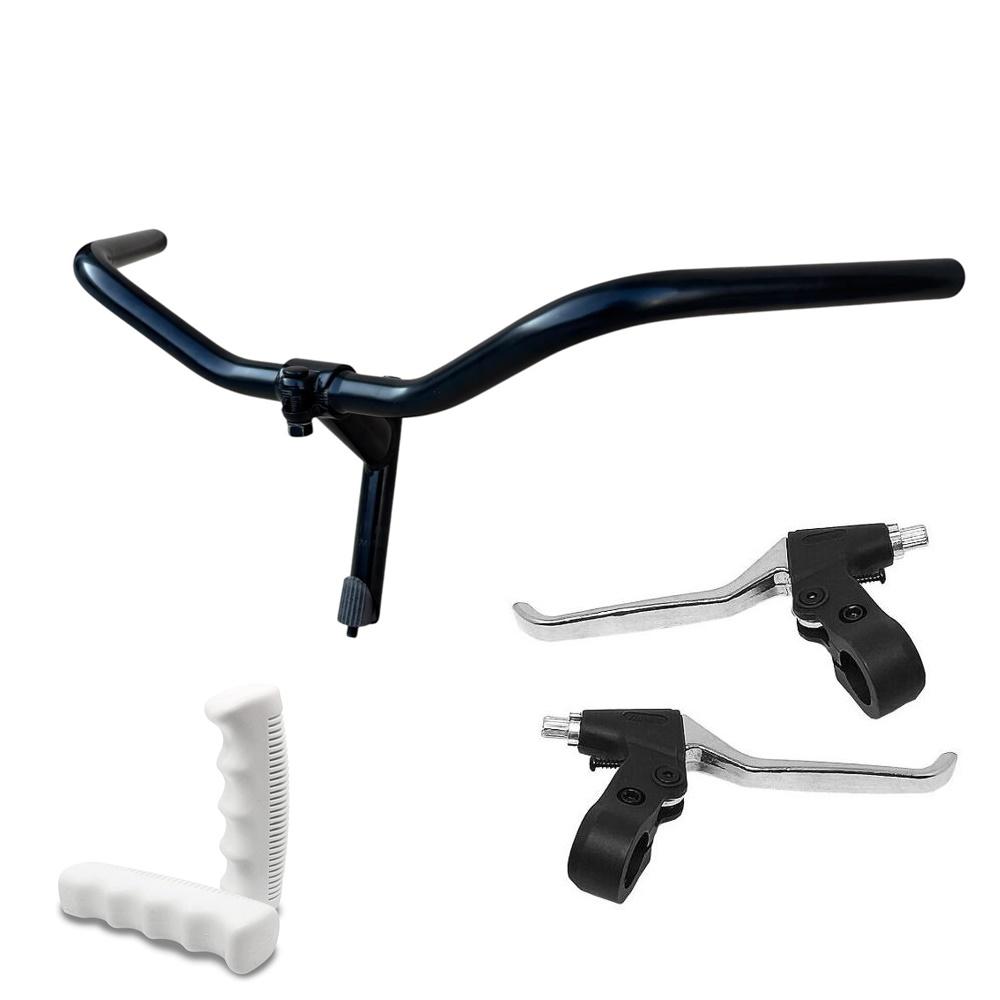 Manubrio Bici Acciaio Nero Bicicletta 600l + Leve Freno + Coppia Manopole Bianco