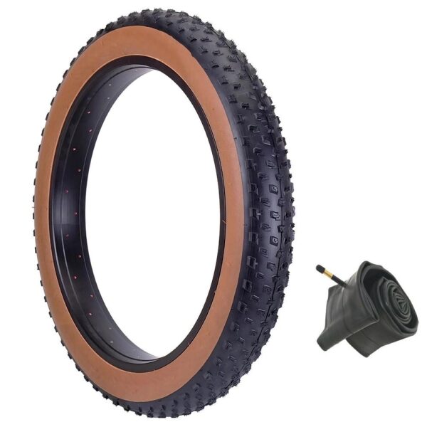 Copertone Fat Bike Tassellato 20 X 4.0 + Camera D'Aria Marrone/Nero Bici Elettrica