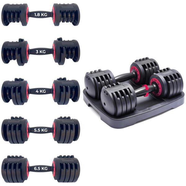 Coppia Manubri Pesi Palestra Casa Da 1.8 A 6.5 Kg - 5 Livelli Regolabili Set Con Base