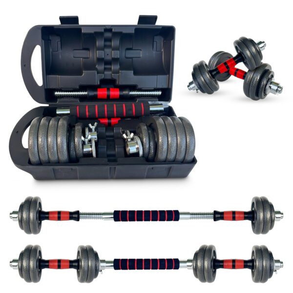 Set Manubri Pesi Palestra Kit Regolabili Con Valigia E Bilanciere 15 Kg Ghisa Gym