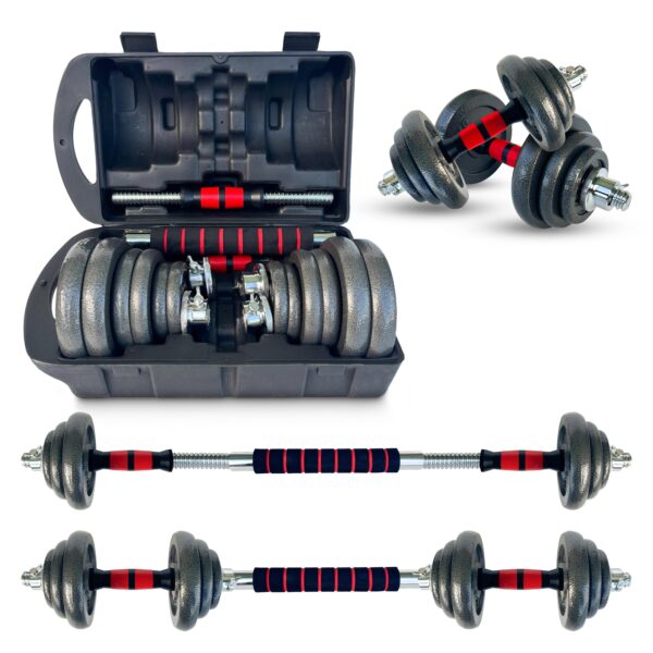 Set Manubri Pesi Palestra Kit Regolabili Con Valigia E Bilanciere 20 Kg Ghisa Gym