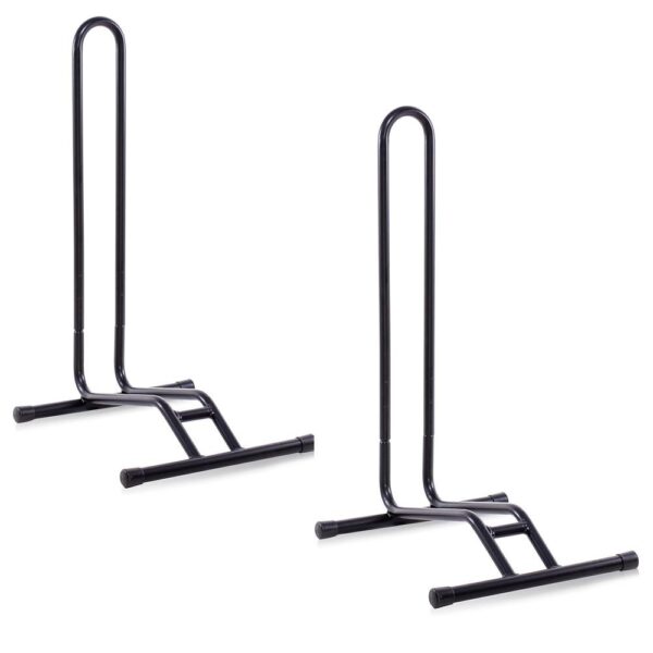 2 Reggicicli Porta Ciclo Alla Ruota Portabici Da Pavimento Nero Per Bici 20" A 29" (Coppia) 8 Cm
