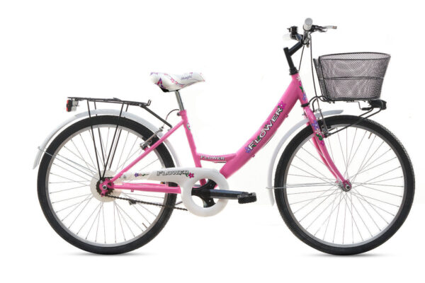 Bicicletta Bambina Ragazza Da Passeggio Misura 24 Bici Cestino Floreale Rosa