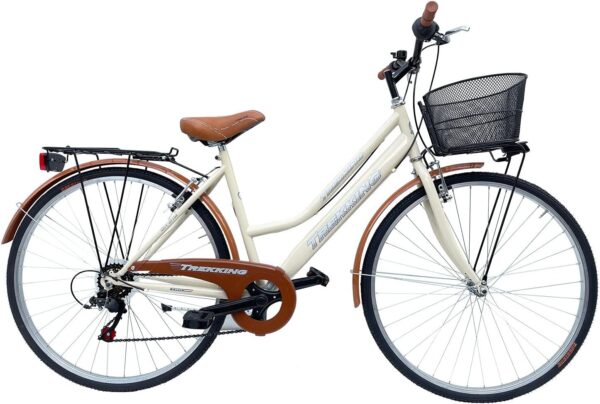 Bicicletta Donna Passeggio Misura 28 Bici Da Città Con Cambio E Cestino Beige
