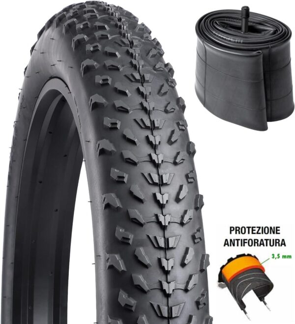 Copertone Fat Bike Tassellato 20 X 4.0 Antiforatura + Camera D'Aria