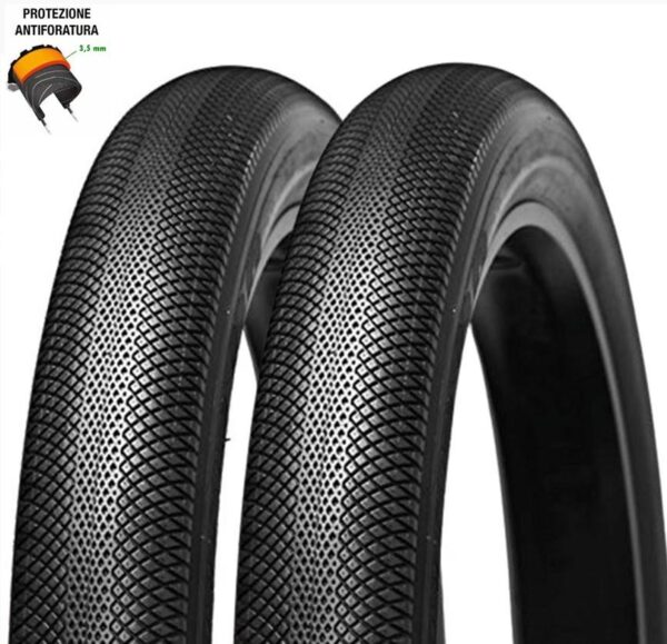 Coppia Copertone Fat Bike 20×4.0 Antiforatura Rigido Nero Stradale Bici E-Bike