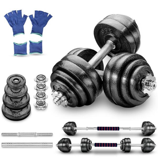 Set Pesi 40 Kg Con Manubri Barra Collegamento E Dischi In Ghisa ø25mm Palestra