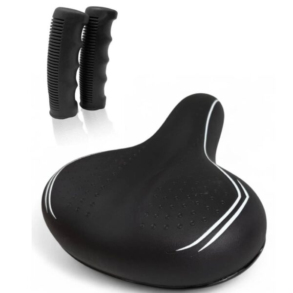 Sella Nera + Coppia Manopole Per Bici City Bike Comoda Completa Di Morsetto