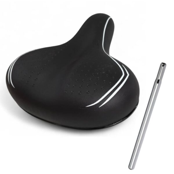 Sella Nera + Tubo Sella Cromato Black Per Bici City Bike Confort Comoda Unisex